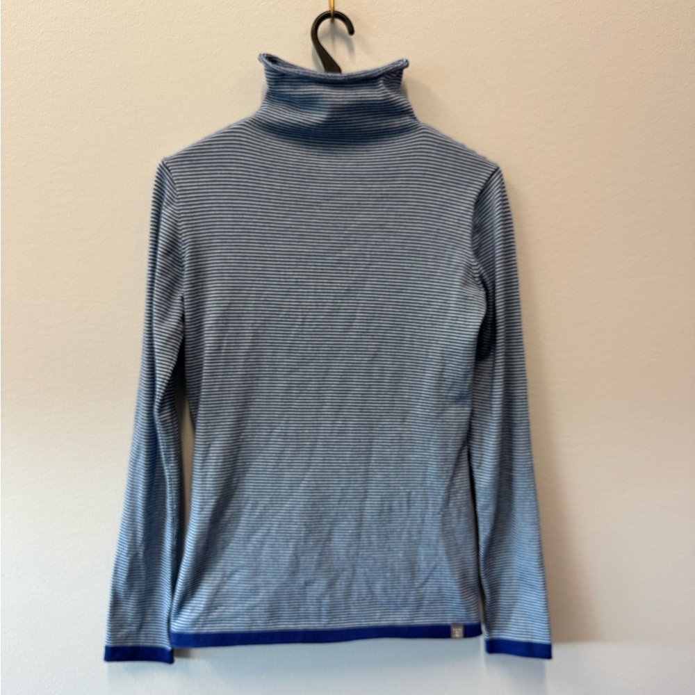 Title Nine Synergy Rolled Turtleneck Lightweight Sweater - Blue Stripe - Small